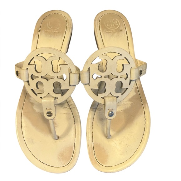 Tory Burch Shoes - Tory Burch Optic White Leather Logo Miller Thong Sandals Size 10